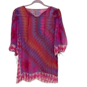 NWOT Saks Fifth Avenue Vibrant Pink and Purple Silk Handkerchief Women's Top